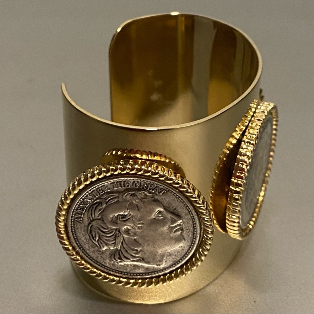 Large Roman Coin Gold Cuff Bracelet With Silver Coins “Alexander The Great” - Picture 8 of 10